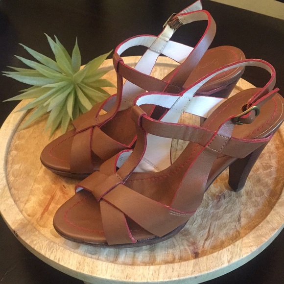 Boden Shoes - Brown Leather Heels with Red Trim Boden Size 6